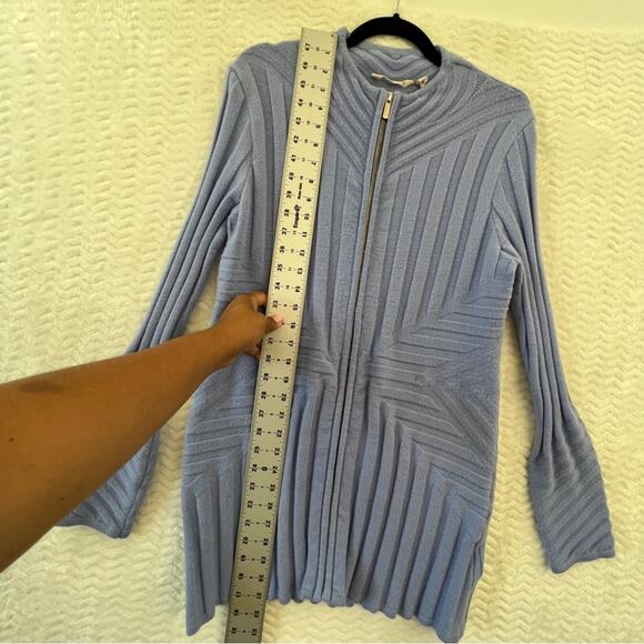 Soft Surroundings Blue Longline Gold Zip Geometric Cardigan Sweater Womens Small - Picture 14 of 15